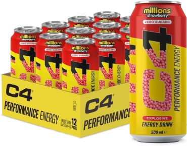 Cellucor C4 Original Carbonated Energy Drink, Millions Strawberry, 500ml (Pack of 12)